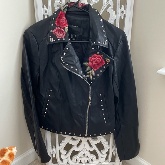 Forever 21 Jackets & Blazers - Faux leather F21 studded embroidered jacket-MEDIUM